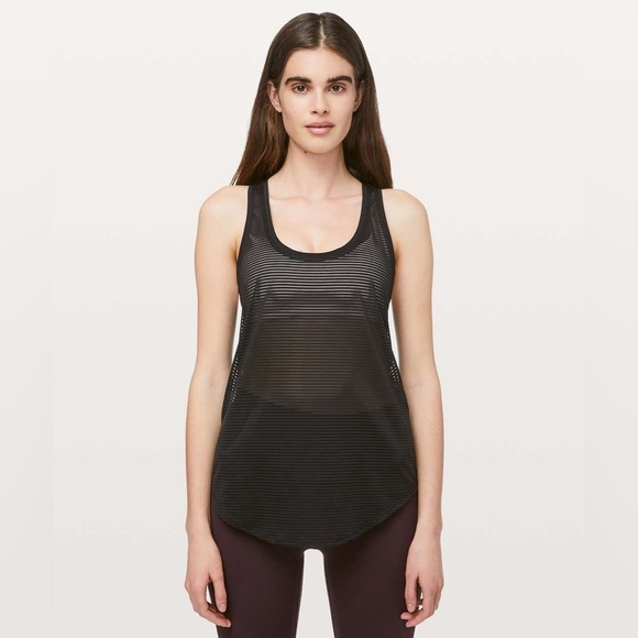 Lululemon All Love Racerback Tank Striped Mesh in Black, Size 10 - Picture 3 of 13